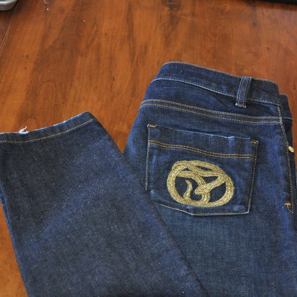 Just Chic Cavalli Jeggings Jeans Dark Blue Gold Hardware & Logo on Pocket 29 - Picture 1 of 7